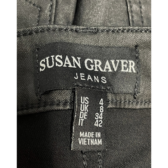 Susan Graver Sz 4 Coated Straight Leg Jeans 29"Wx17"L Sleek Black Denim A624321 - Picture 9 of 10